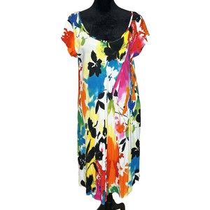 Jams World Symphony Bold Hawaiian Floral Rayon Pullover Dress Size Medium W380
